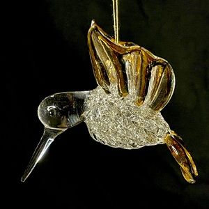 Glass hummingbird ornament with gold trimmed wings